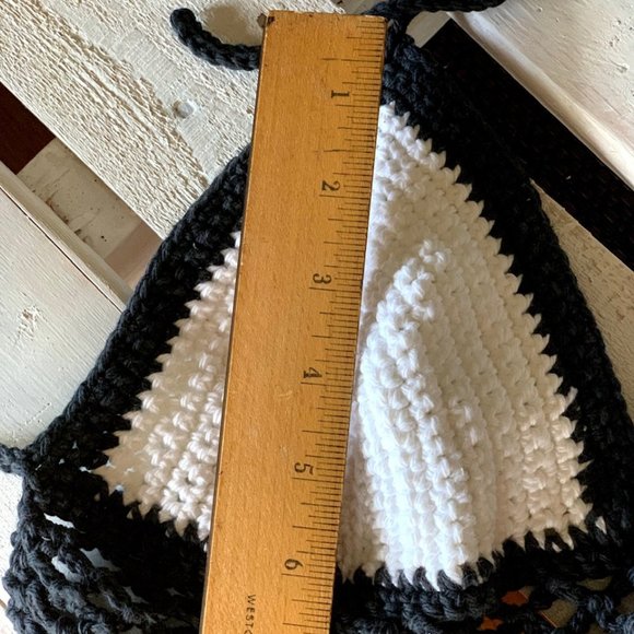 Boho-Chic Blue Border + White Crochet Bikini Top - Picture 4 of 5